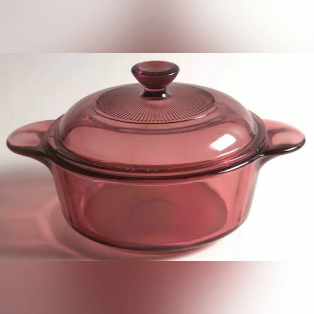 *Vintage 1.5 QT & 1Q Corning Visions Ware Pyrex Cranberry Casserole Dish w/Lids